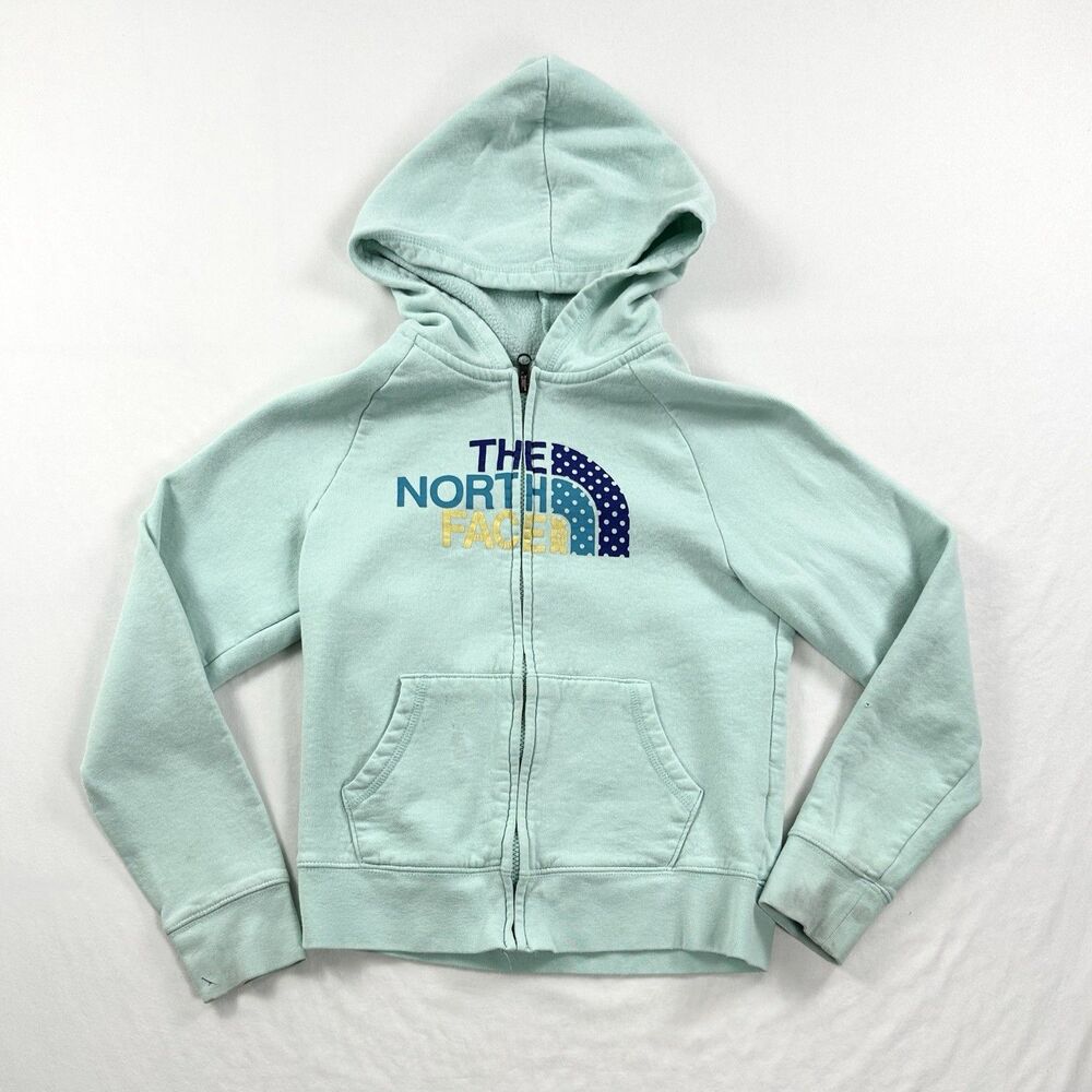 North Face Hoodie Sweatshirt Girls Medium 10-12 Full Zip Logo STAINS